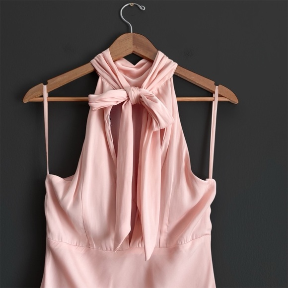 Hello Molly Maxi Midi Dress Pink Halter Neck Tie Barbie Bridesmaid Romantic 8 - Picture 10 of 11